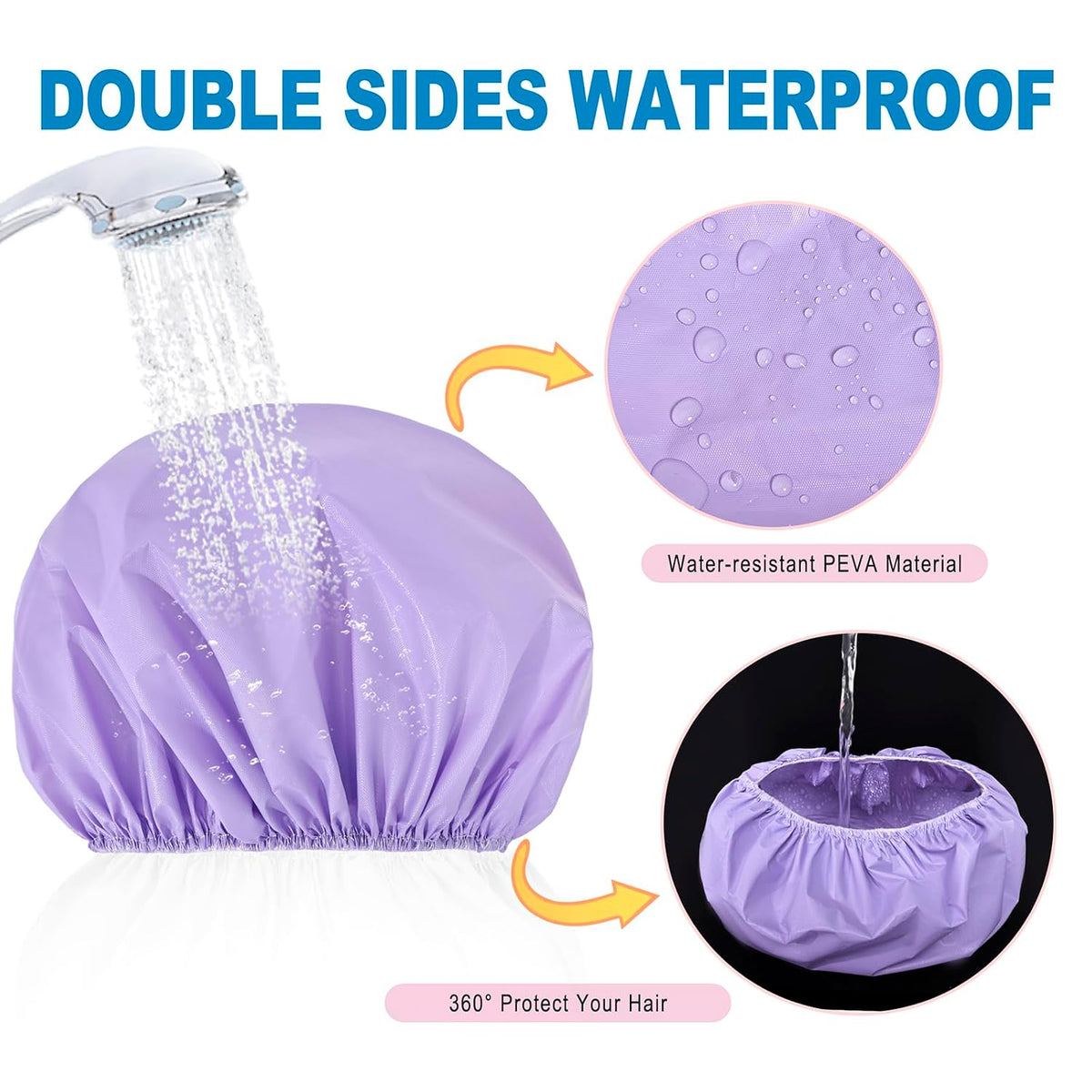 6 PCS Shower Capsfor Women, Reusable Waterproof Bath Caps