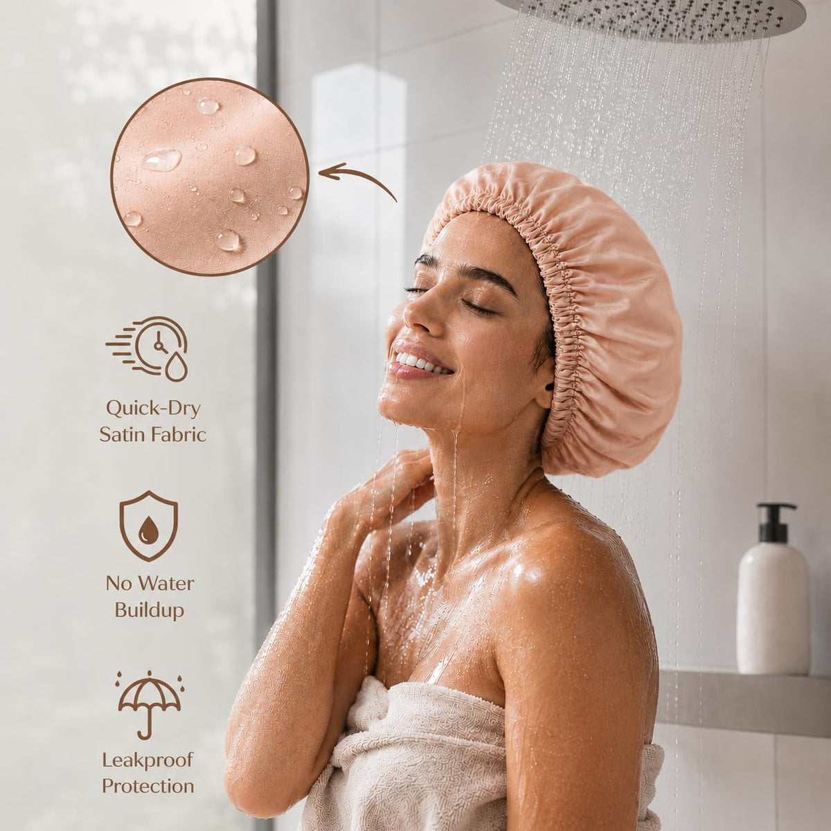 Satin Lined Shower Cap,Shower Caps for Women Reusable Waterproof