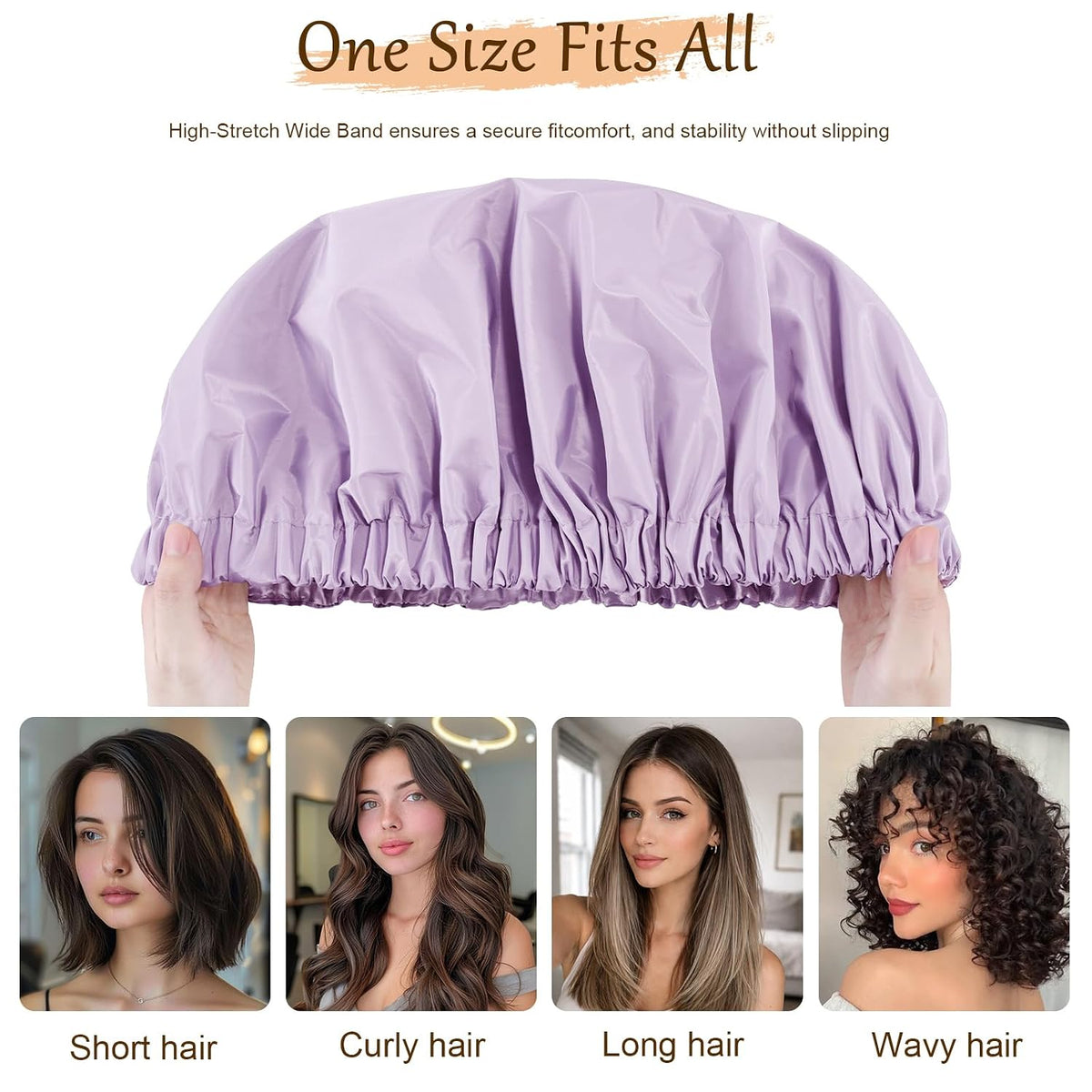 Shower Cap for Women, Reusable Waterproof Satin Lined Shower Cap
