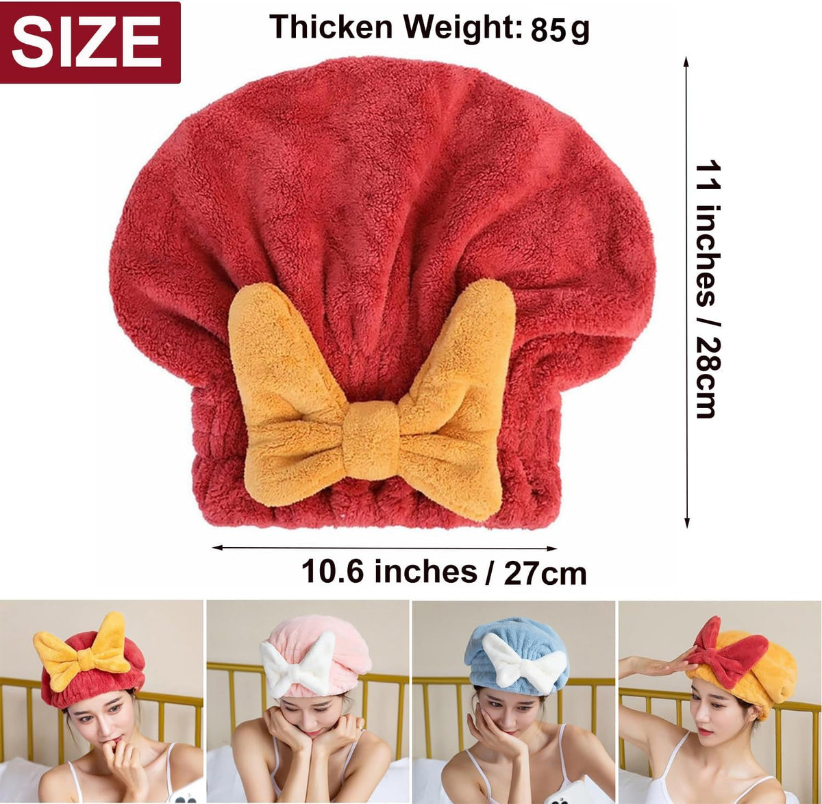 Microfiber Hair Towels Wrap Hair Drying Cap for Women 4pcs Colors