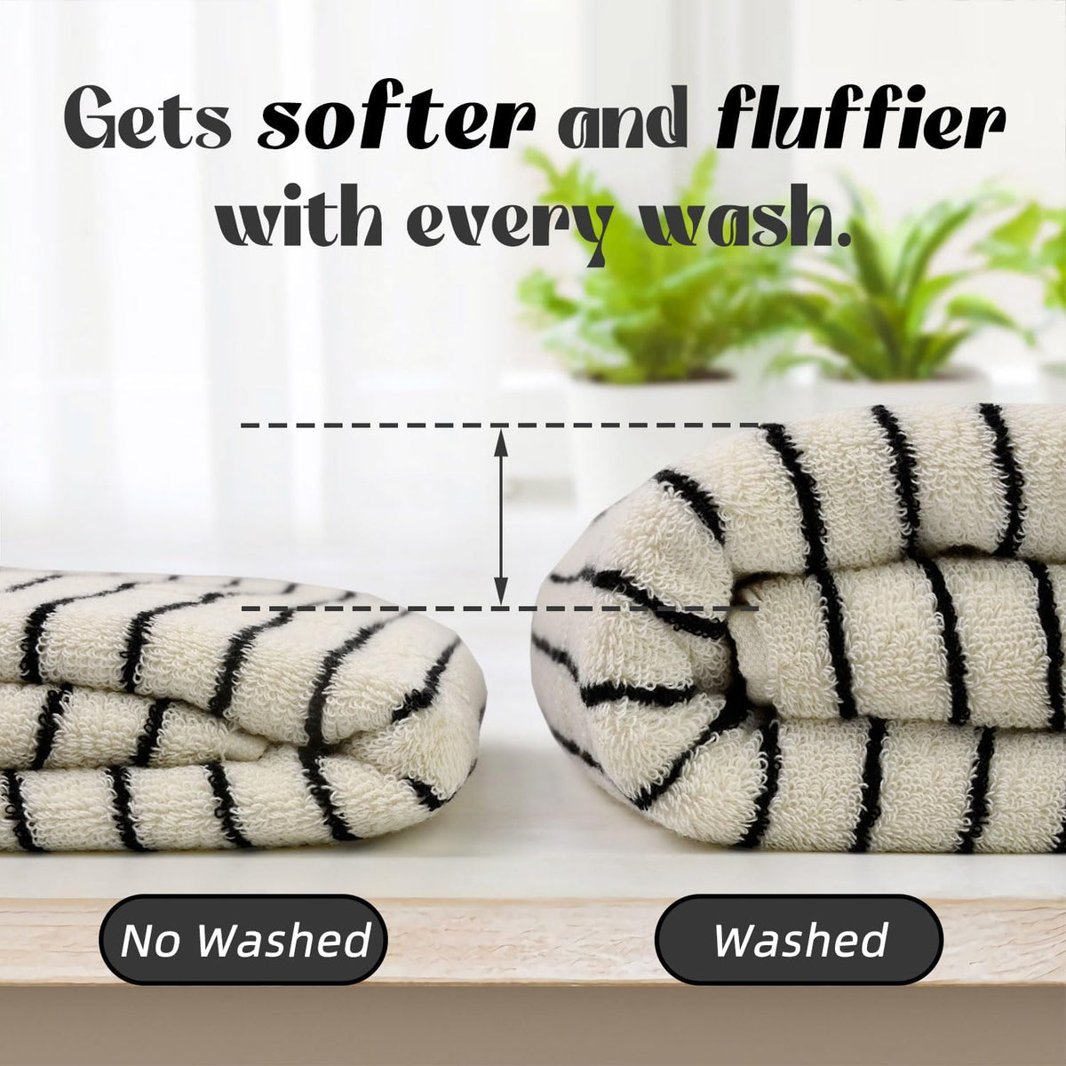 8 Piece Black and Ivory Towel Set, Super Soft & Absorbent Cotton Striped