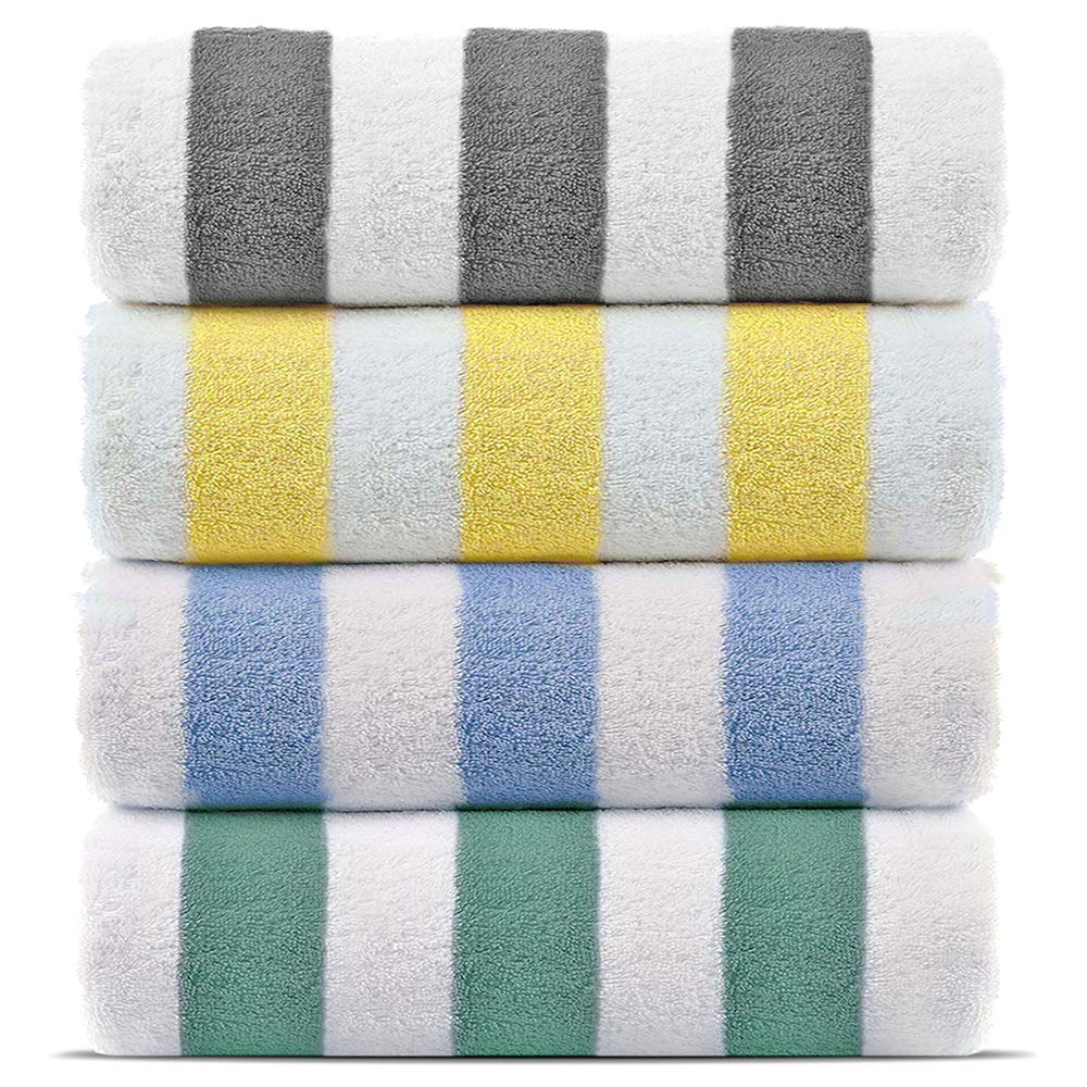 Chakir Turkish Linens Premium Quality 100% Cotton Turkish Cabana Thick Stripe Pool Beach Towels 4-Pack (Light Blue, 30x60 Inch)