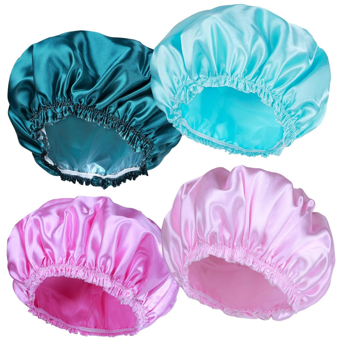 Shower Caps for Women, 4 PCS Reusable Waterproof Bath Cap