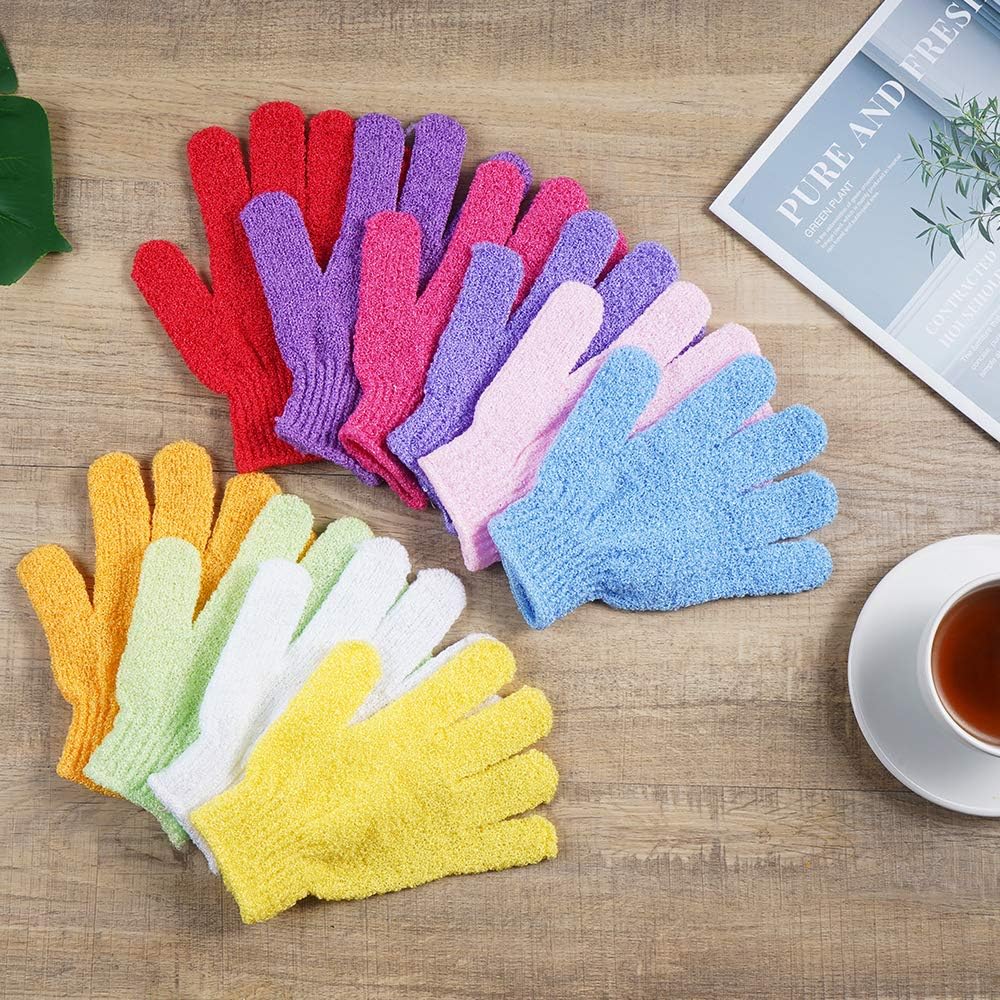 10 Pairs Exfoliating Gloves, 100% Nylon Double Sided 10 Colors