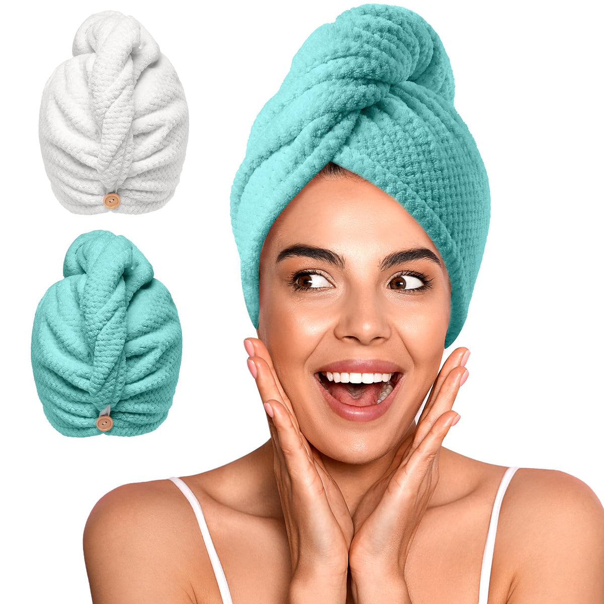 YFONG 2 Pack Microfiber Hair Towel Wrap for Women, Quick Dry Hair Turban