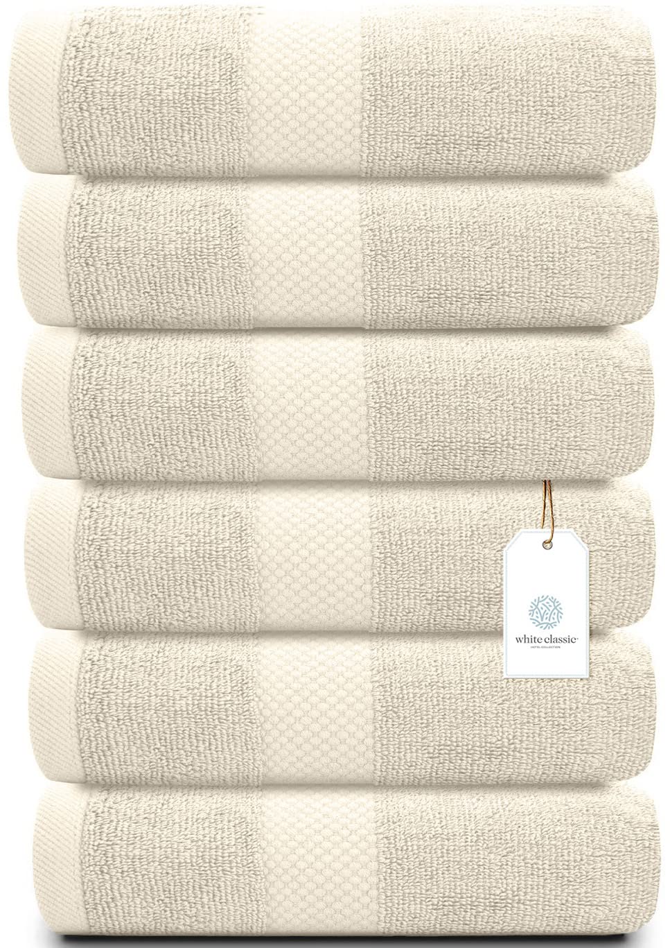 White Classic Luxury White Hand Towels - 100% Turkish Cotton, 16x30, 6 Pack