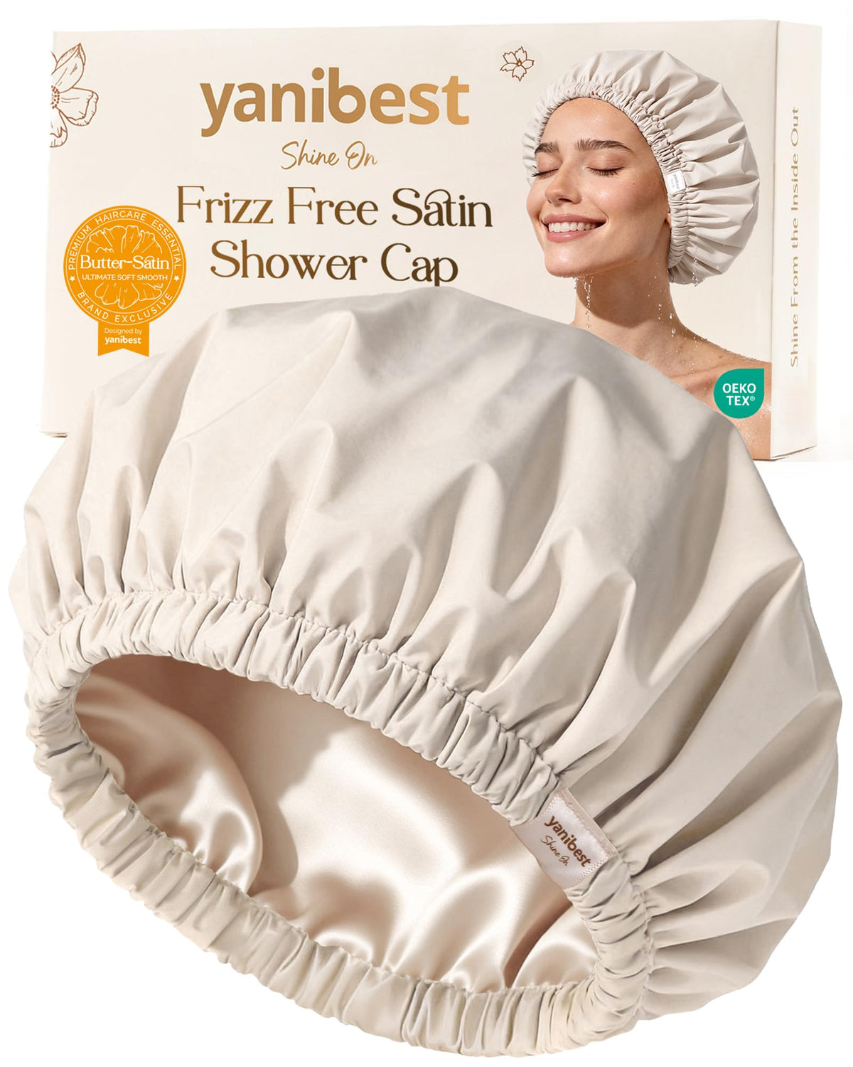 Yanibest Satin Lined Shower Cap, Shower Caps for Women Reusable Waterproof