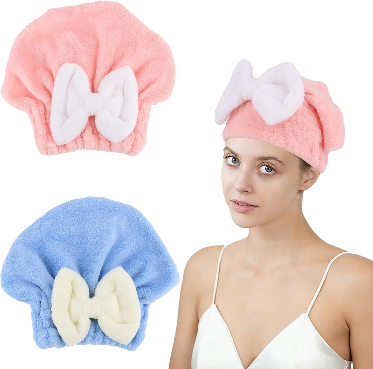 2PCS Microfiber Hair Drying Caps Hair Towel Cap