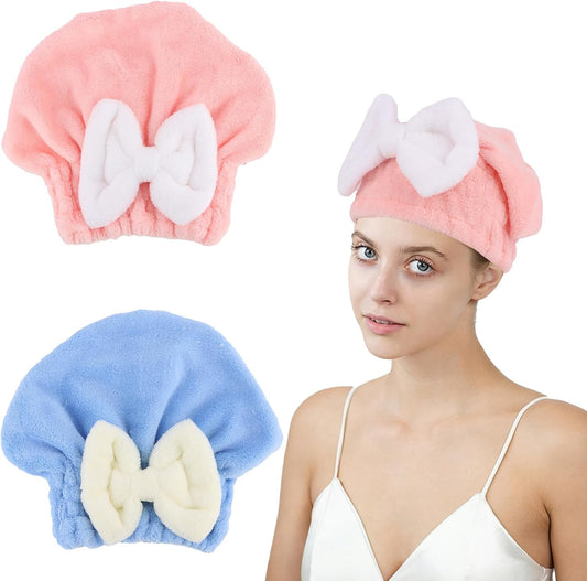 2PCS Microfiber Hair Drying Caps Hair Towel Cap
