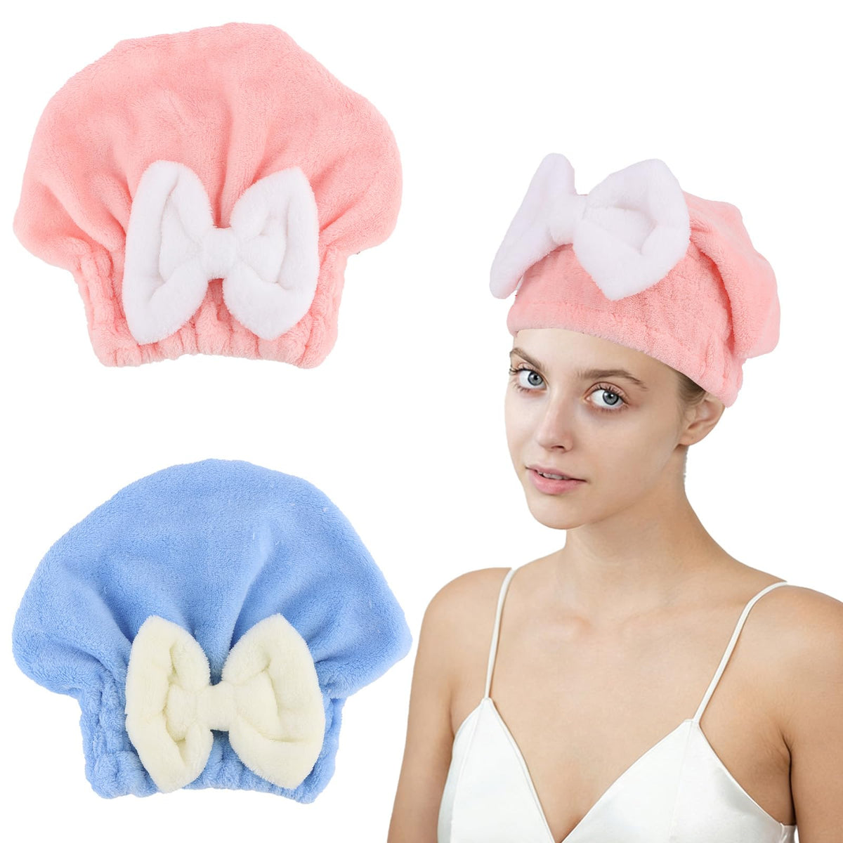 2PCS Microfiber Hair Drying Caps Hair Towel Cap