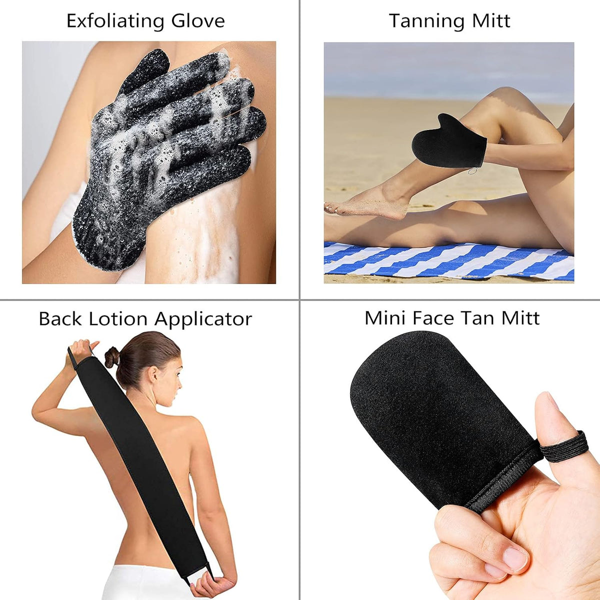 5 Pack Self Tanning Mitt Applicator Kit - Face Tan Mitt, Back Lotion Applicator, Exfoliating Glove, Tanning Brush，Mini Tanner Mitt