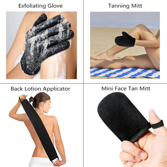 5 Pack Self Tanning Mitt Applicator Kit - Face Tan Mitt, Back Lotion Applicator, Exfoliating Glove, Tanning Brush，Mini Tanner Mitt