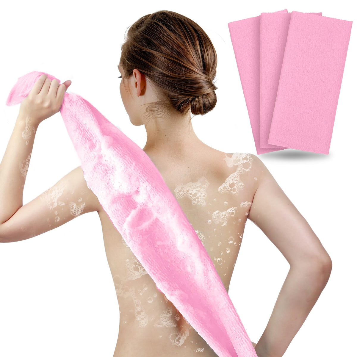 ARCH&M Exfoliating Washcloth & Japanese Shower Towel, Body Scrubber, 3 Pack
