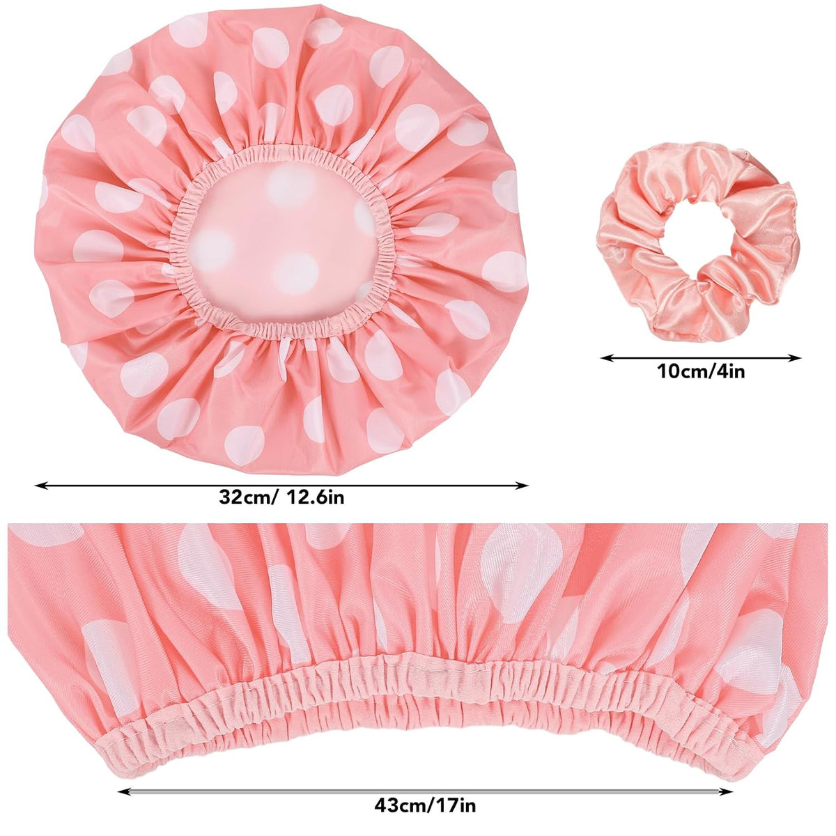 WSICSE 2 Packs Large Shower Caps for Women, Waterproof Shower Cap Double Layers Bath Caps with Hair Scrunchies for Long Thick Hair