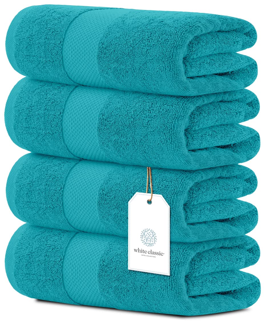White Classic Luxury White Bath Towels - 4 Pack, 100% Turkish Cotton, 27x54