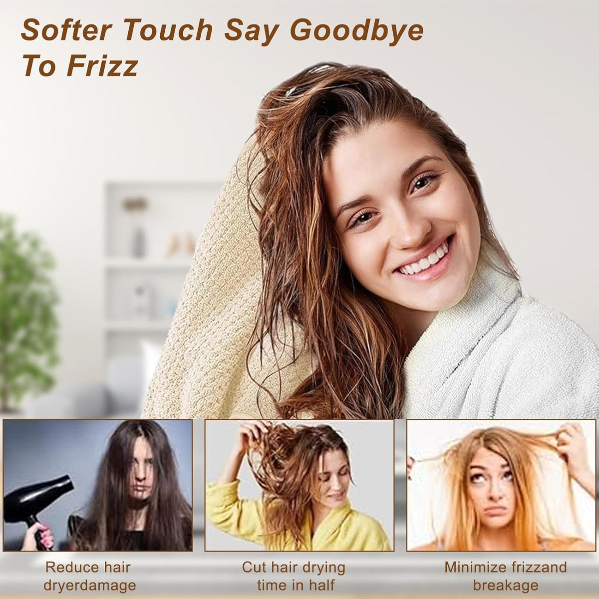 Soft Microfiber Hair Drying Towel Wrap, 5 Pack Elastic Hair