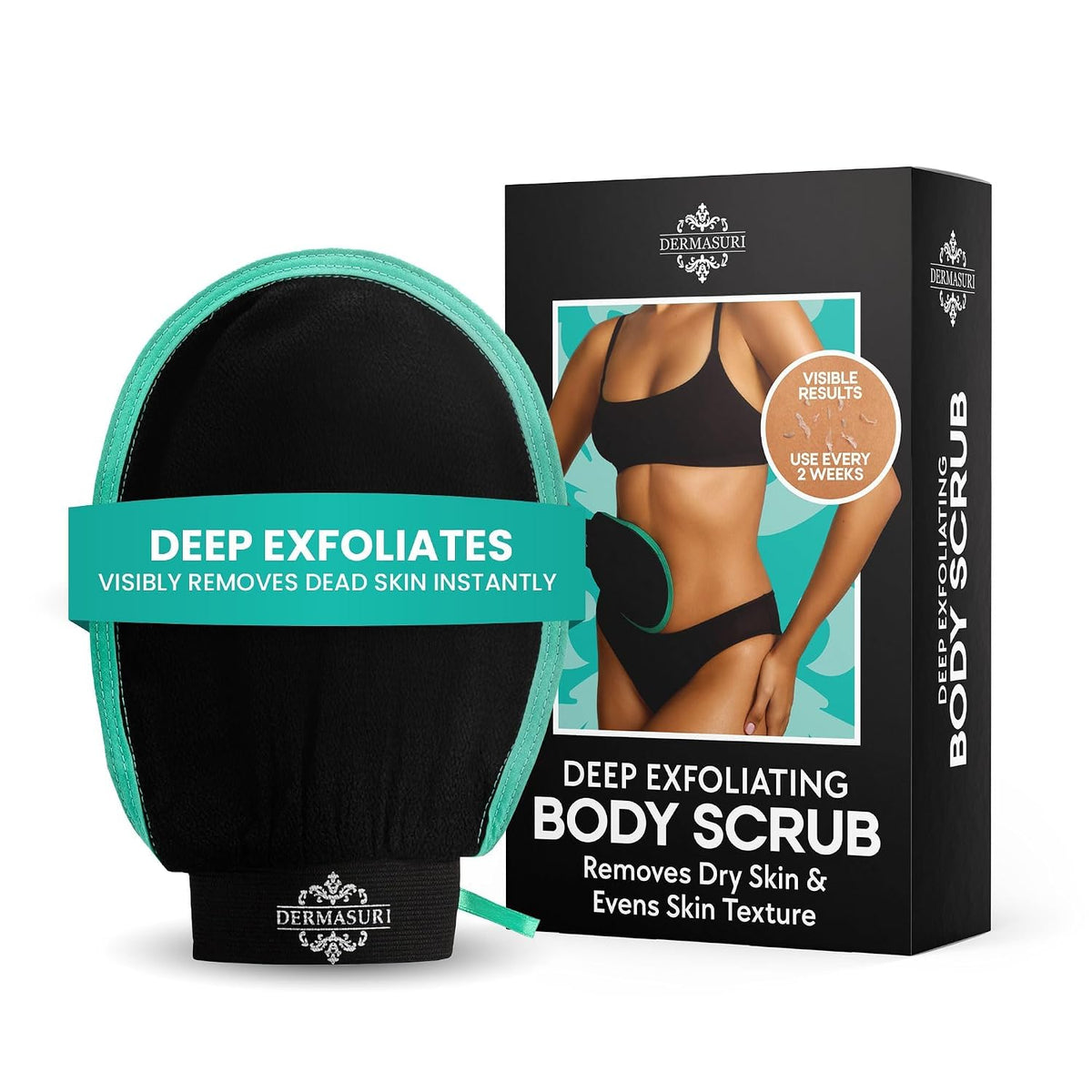 Dermasuri Exfoliating Body Scrubber Glove, Exfoliating Glove, Black (1 Pk)