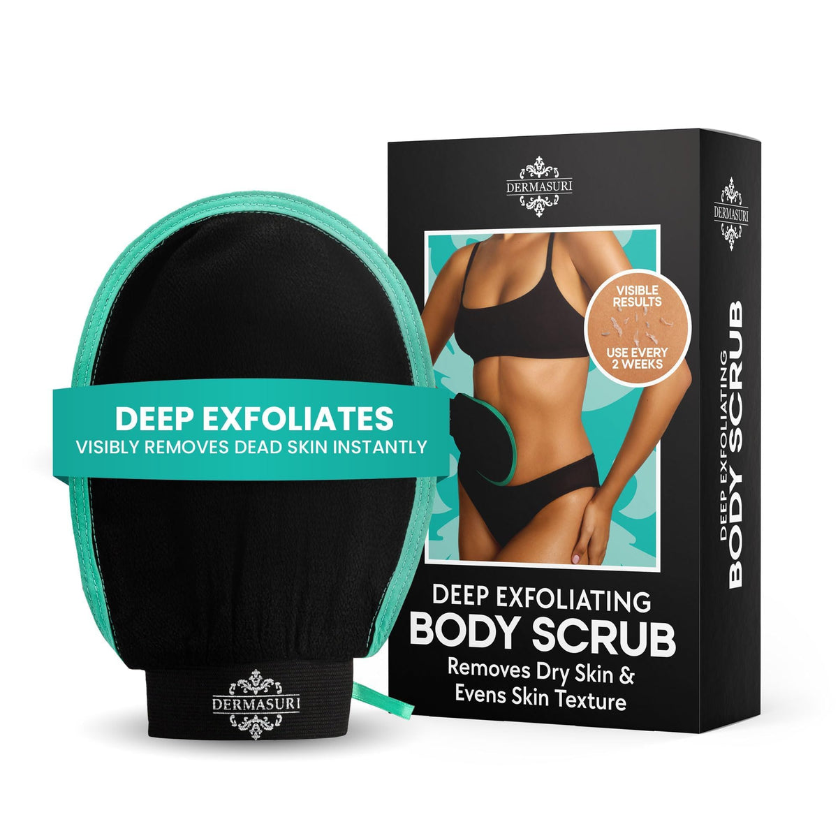 Dermasuri Exfoliating Body Scrubber Glove, Exfoliating Glove, Black (1 Pk)