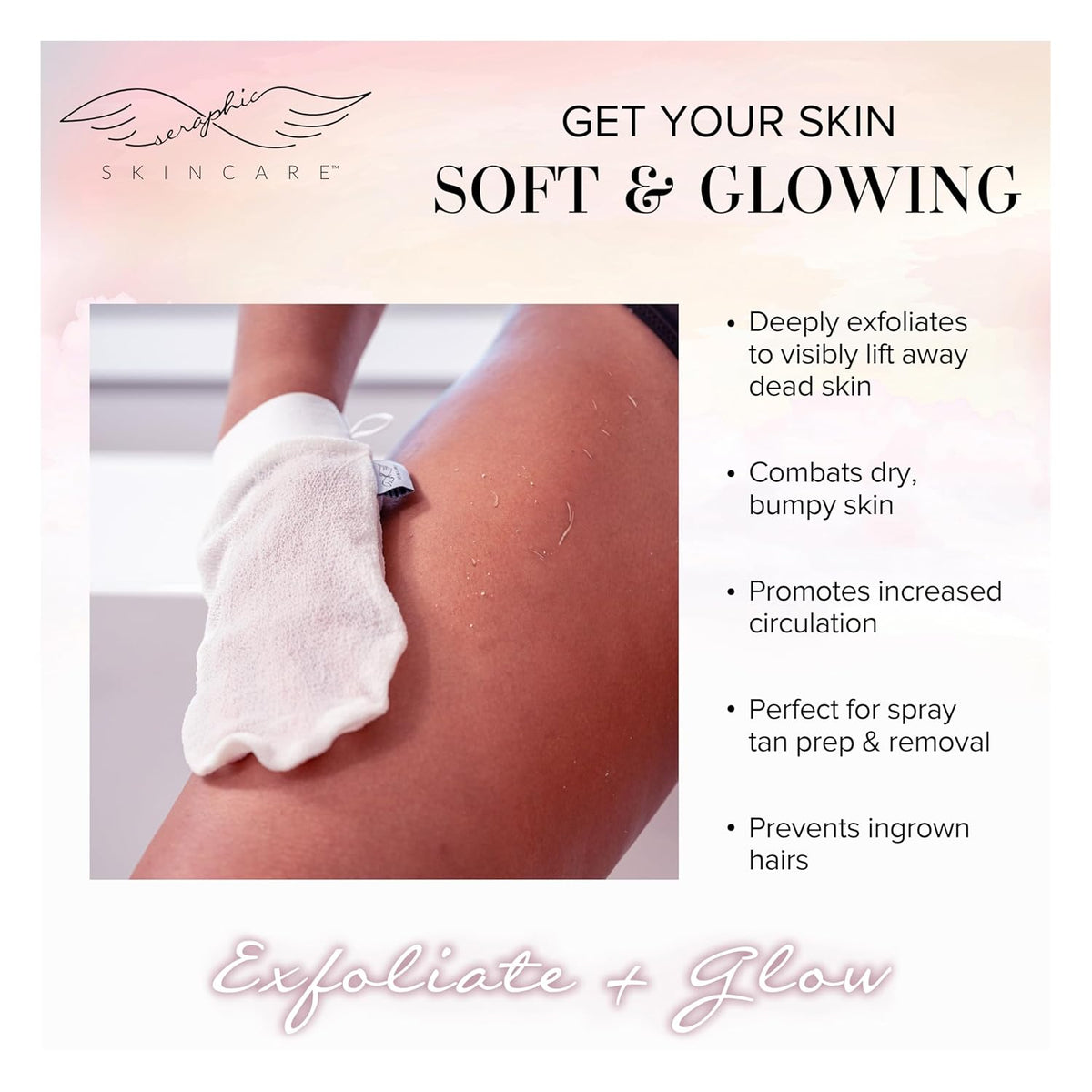 Divine Glow Exfoliating Mitt for Body 2pcs - Body Scrub Glove & Exfoliator