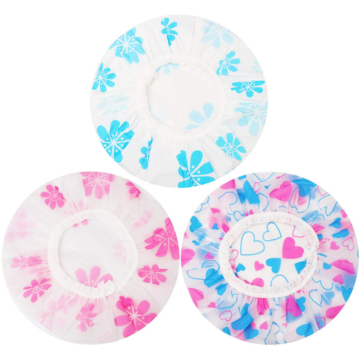 Shower Cap, 3 Pcs Waterproof Reusable Shower Caps Bath Hair Hat