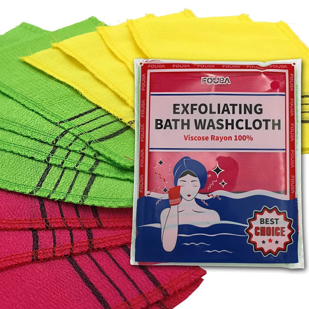 GOLDSANGSA-Korean Exfoliating Towel Washcloth Mitts 12pcs(Green4,Red4,Yellow4)/Korean Italy Towel Skincare Exfoliating Scrub Bath Cloth Remove Dead Skin
