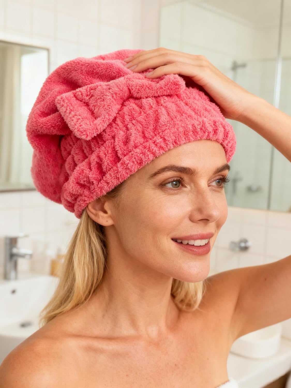 Microfiber Hair Drying Towels Head wrap with Bow-Knot Shower Cap Hair Turban hairWrap Bath Cap for Curly Short or Long & Wet Hair Gift for Women 2pack
