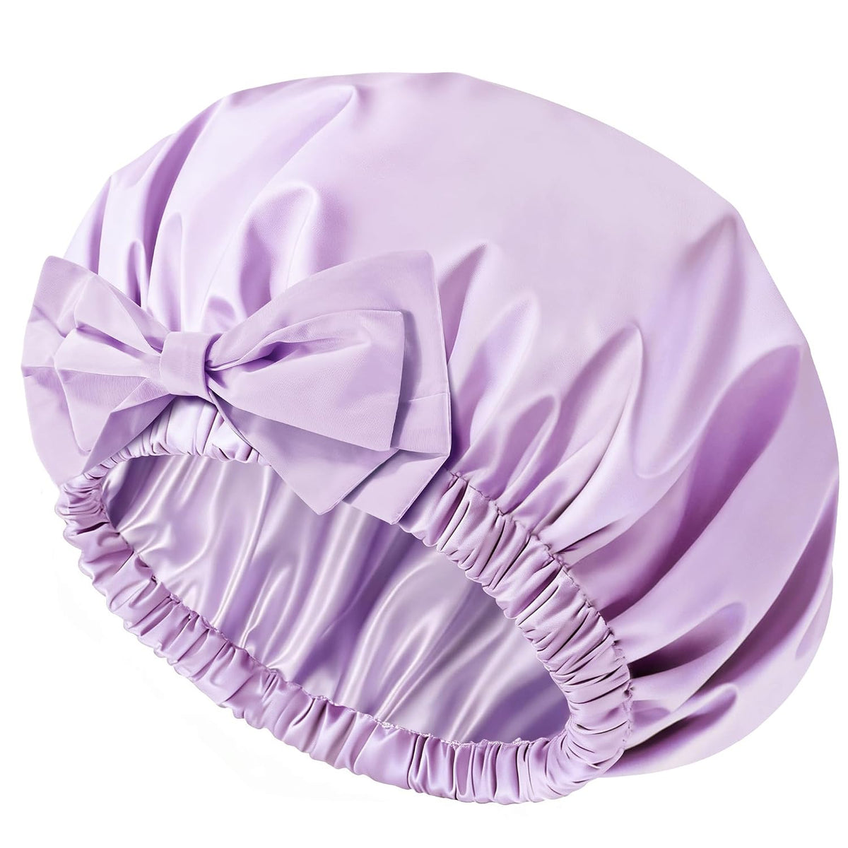 Shower Cap for Women, Large Waterproof Reusable Hair Cap with Bow