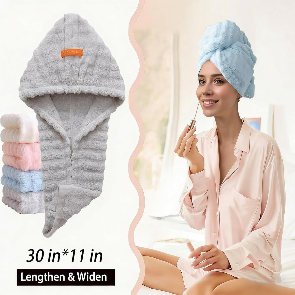 Microfiber hair drying cap,Two-piece set of extra-thick hair drying caps