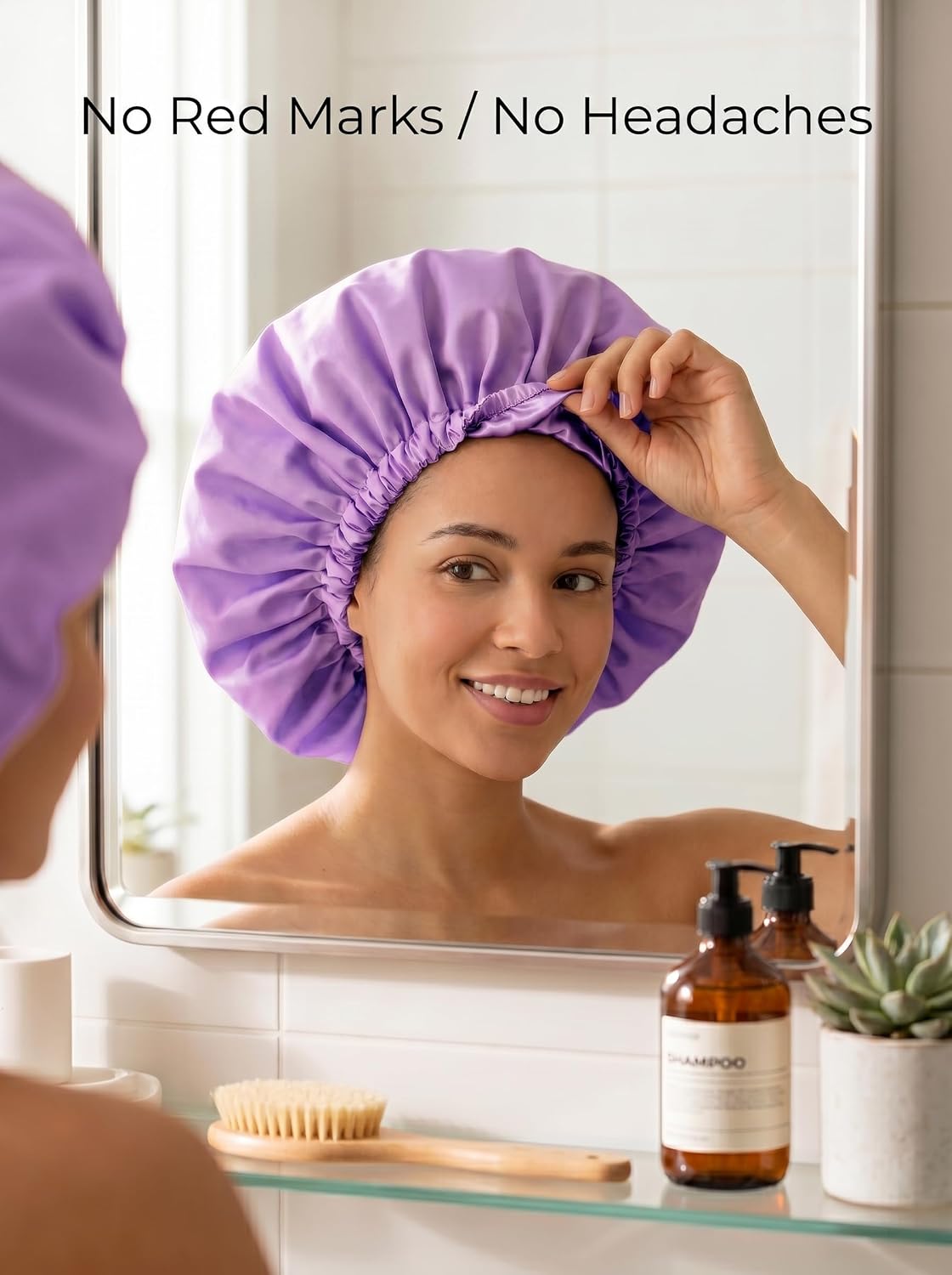 Aquior Shower Cap,Extra Adjustable Shower Caps for Women Double-Layer Waterproof Reusable Hair Cap, Large Size Hair Cap for All Hair,for Girls Spa Bath,Soft and Comfortable (Purple)