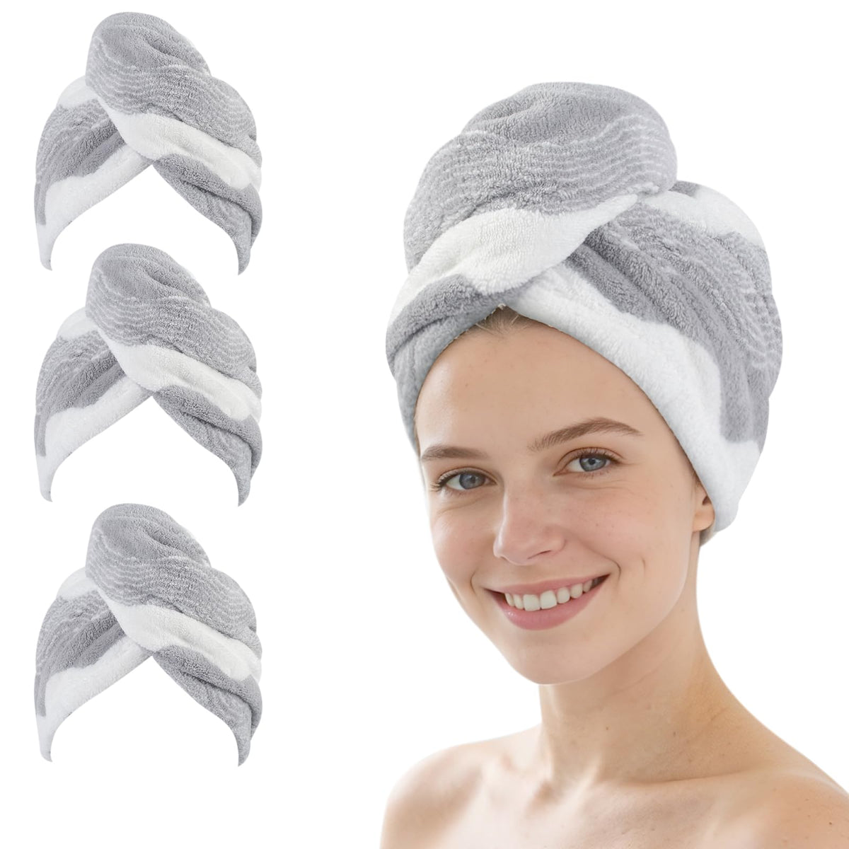 SINLAND Hair Drying Cap Hair Towel for Women 3 Pack Black