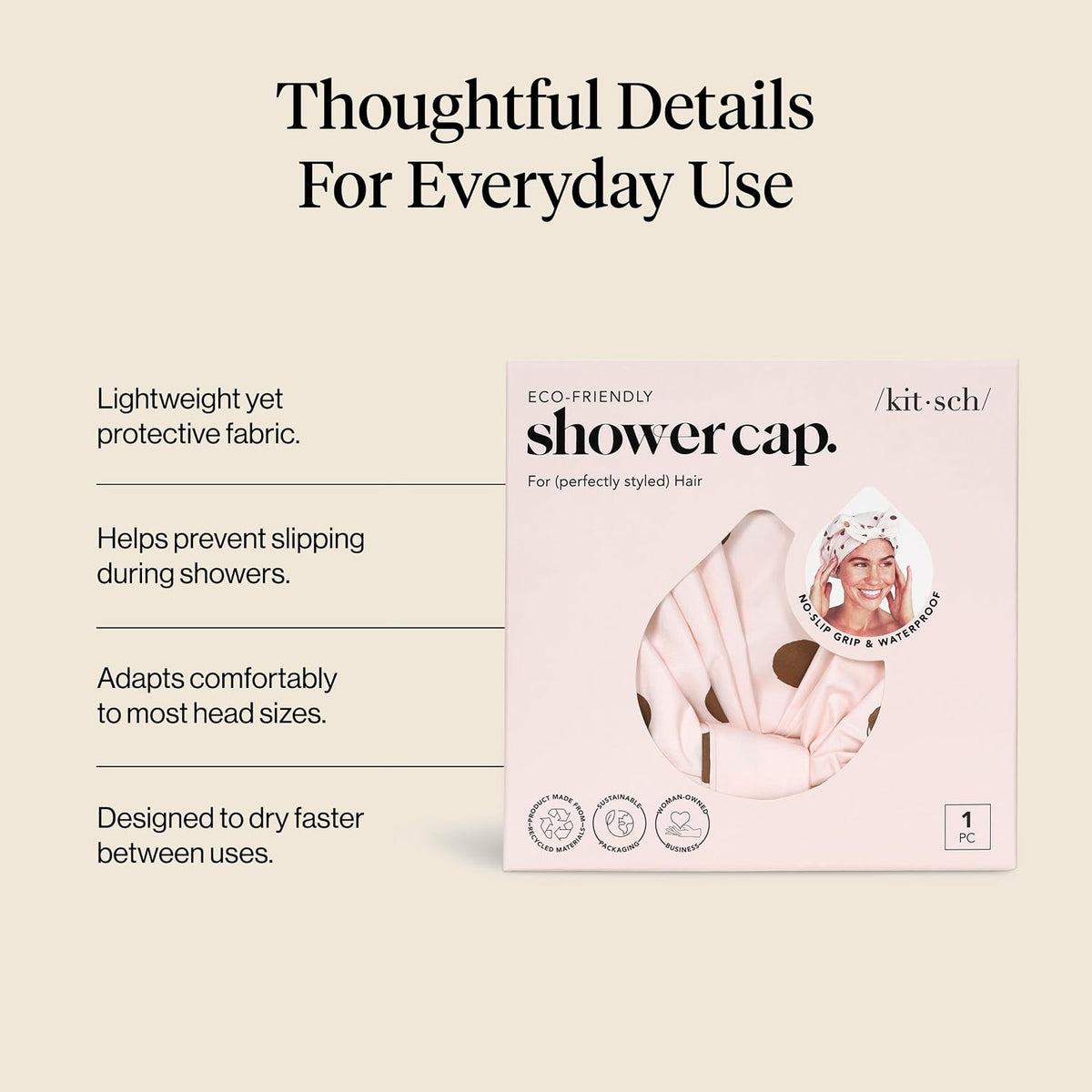 Kitsch Luxury Large Shower Cap for Women - Blush Dot