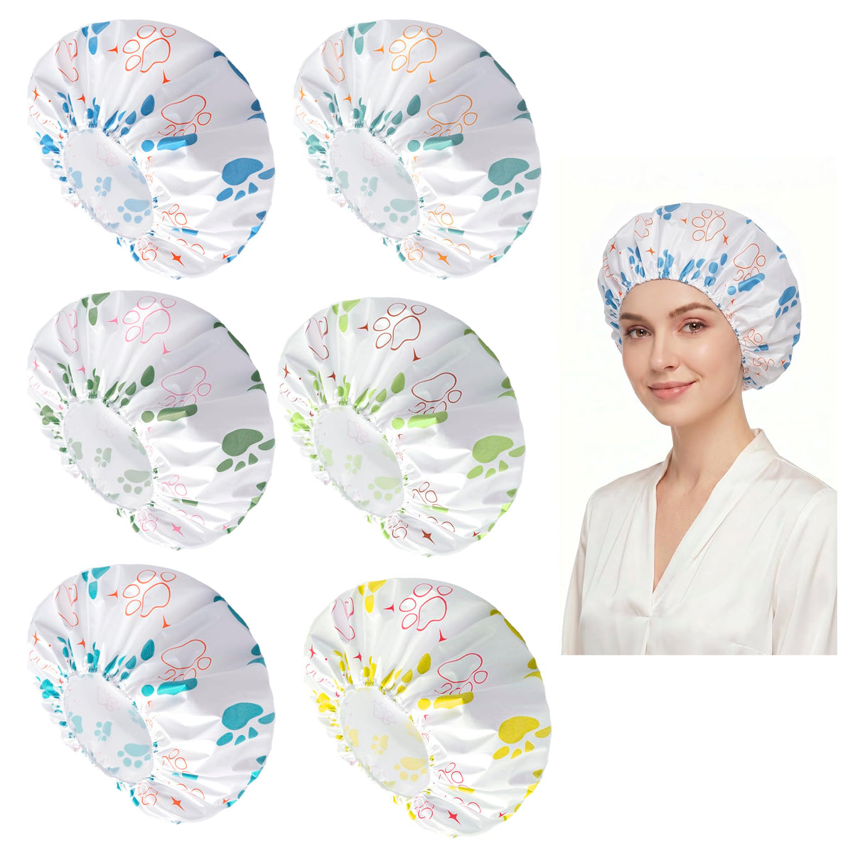 6 PCS Shower Capsfor Women, Reusable Waterproof Bath Caps