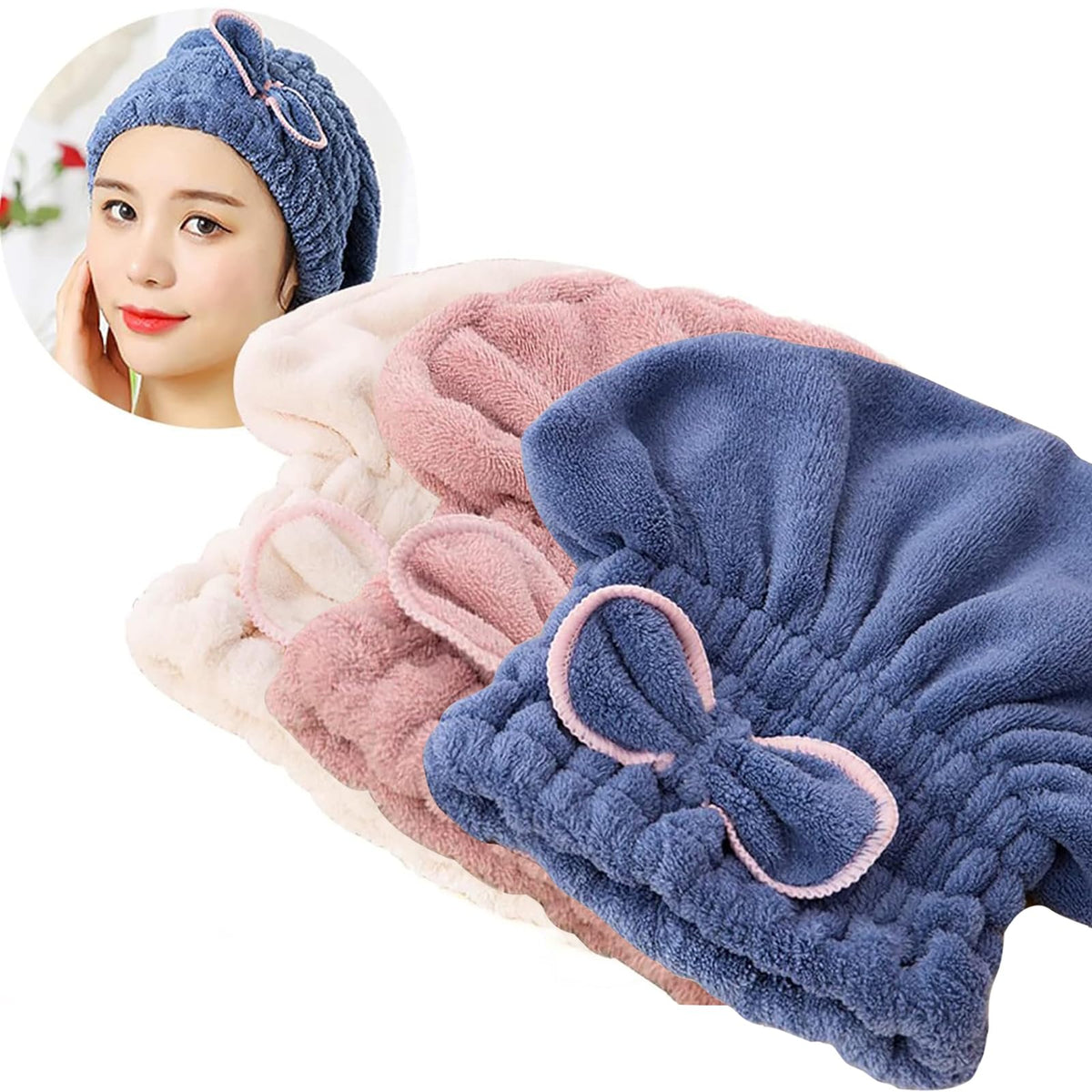 Jseng 2PC Microfiber Hair Drying Caps, Extrame Soft & Ultra Absorbent, Fast Drying Hair Turban Wrap Towels Shower Cap for Girls and Women