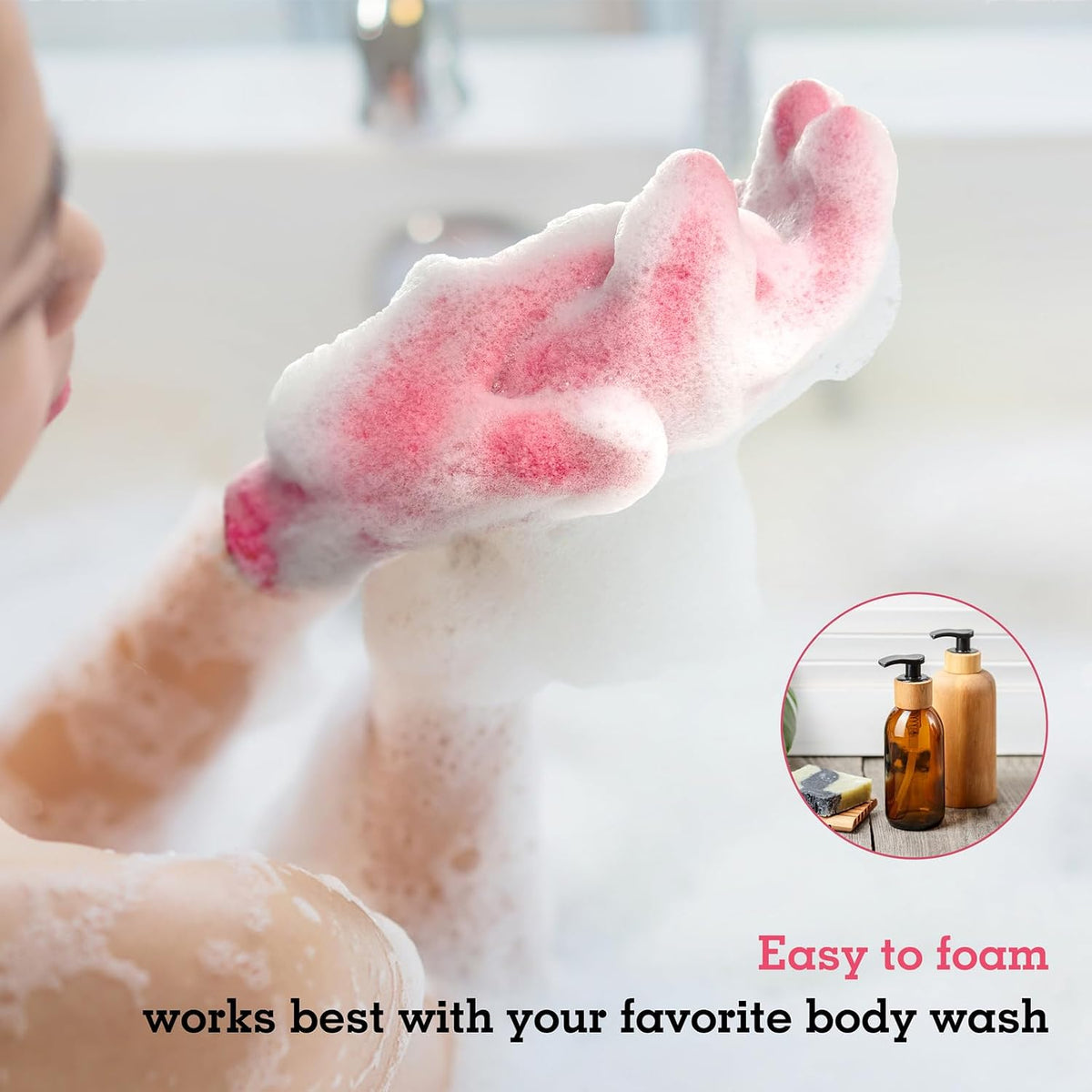 Evridwear Exfoliating Glove for Shower Bath, Body Wash Loofah Gloves Women