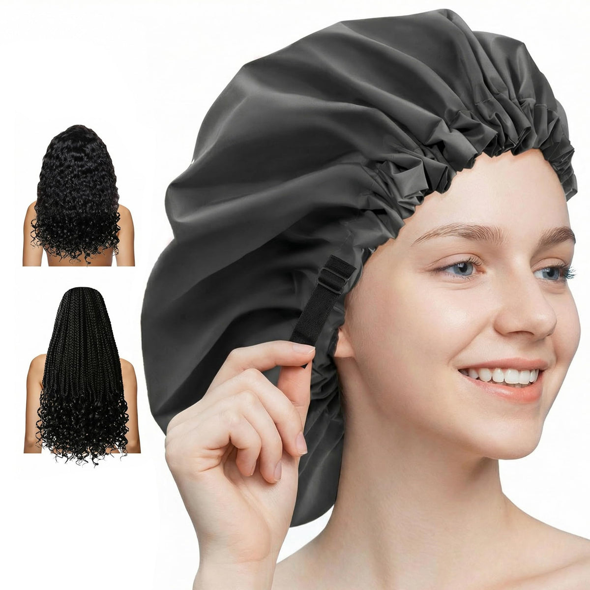 Aquior Shower Cap for Women, Extra Adjustable Shower Caps for Women Double-Layer Waterproof Reusable Hair Cap, Large Size Hair Cap for All Hair,for Girls Men Spa Bath,Soft and Comfortable (Cherry)