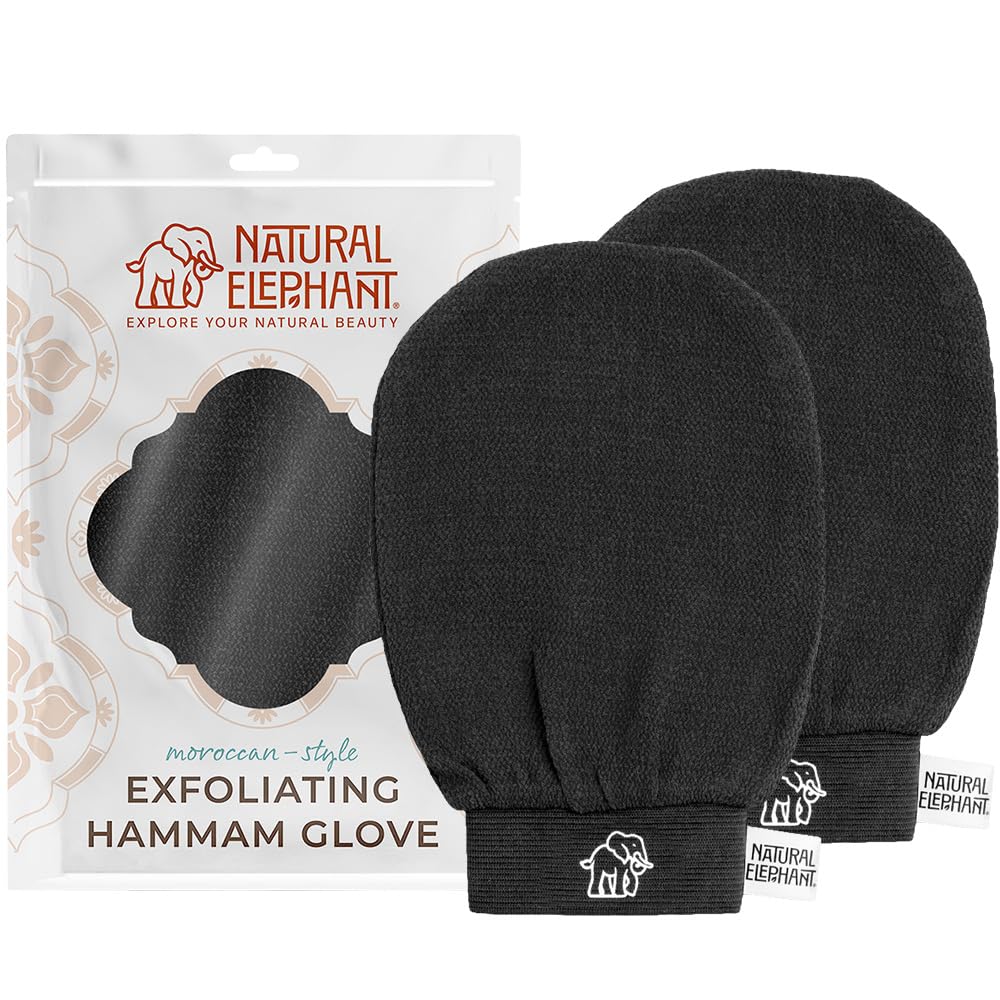 Natural Elephant Exfoliating Hammam Glove | Authentic Moroccan Kessa Body Scrub Mitt for Spa-Quality Skin Renewal | Pure Black Single