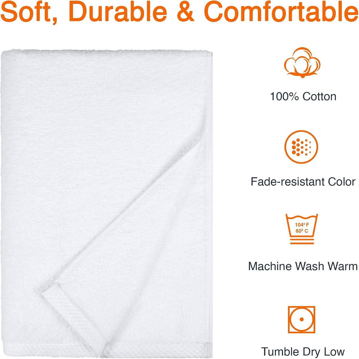 Amazon Basics 2-Piece Quick-Dry Oversize Bath Towel, 100% Cotton, 54" x 30", White