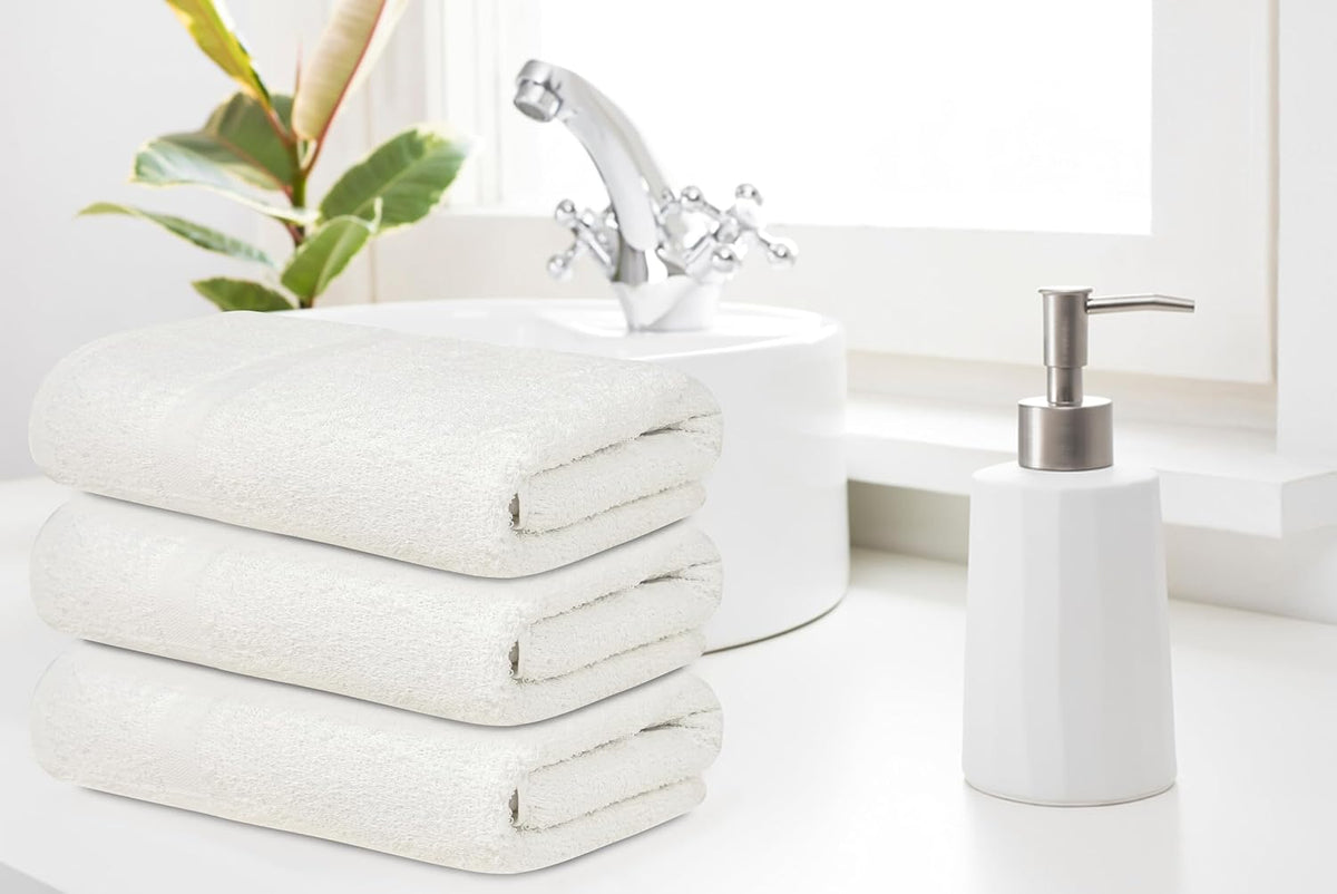 ZUPERIA White Bath Towels Bulk 12 Pack (22 x 44 Inches) - 100% Cotton Economy Light Weight Towels for Commercial Use - Quick Dry, Ultra-Soft, and Absorbent Bulk Towels