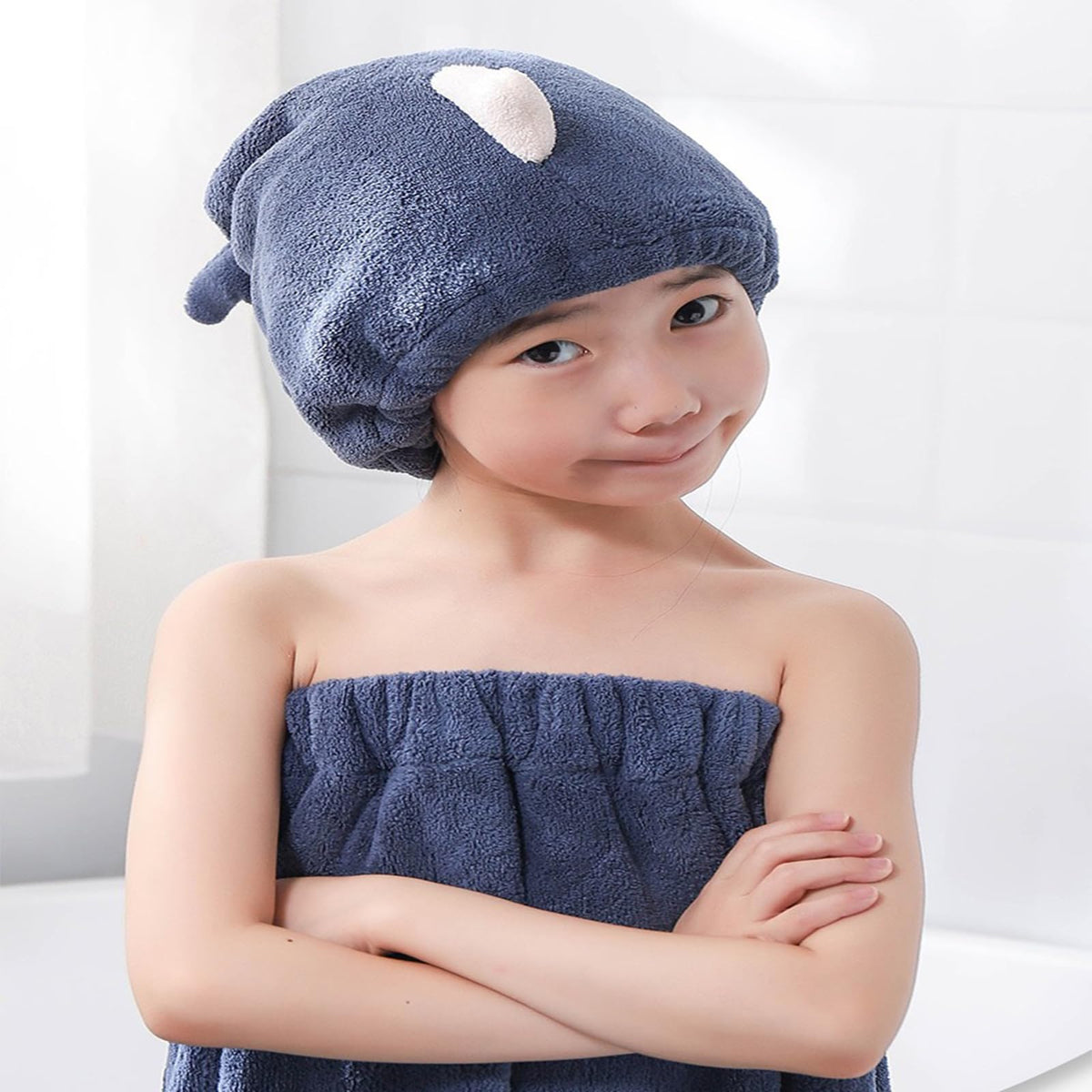 Hair Drying Towel for Kids Girls, Cute Cartoon Absorbent Quick Drying Bath Wrap Set for Bathing, Swimming Pool, Soft Microfiber Cap for Curly Long & Wet Hair, Yellow Towel