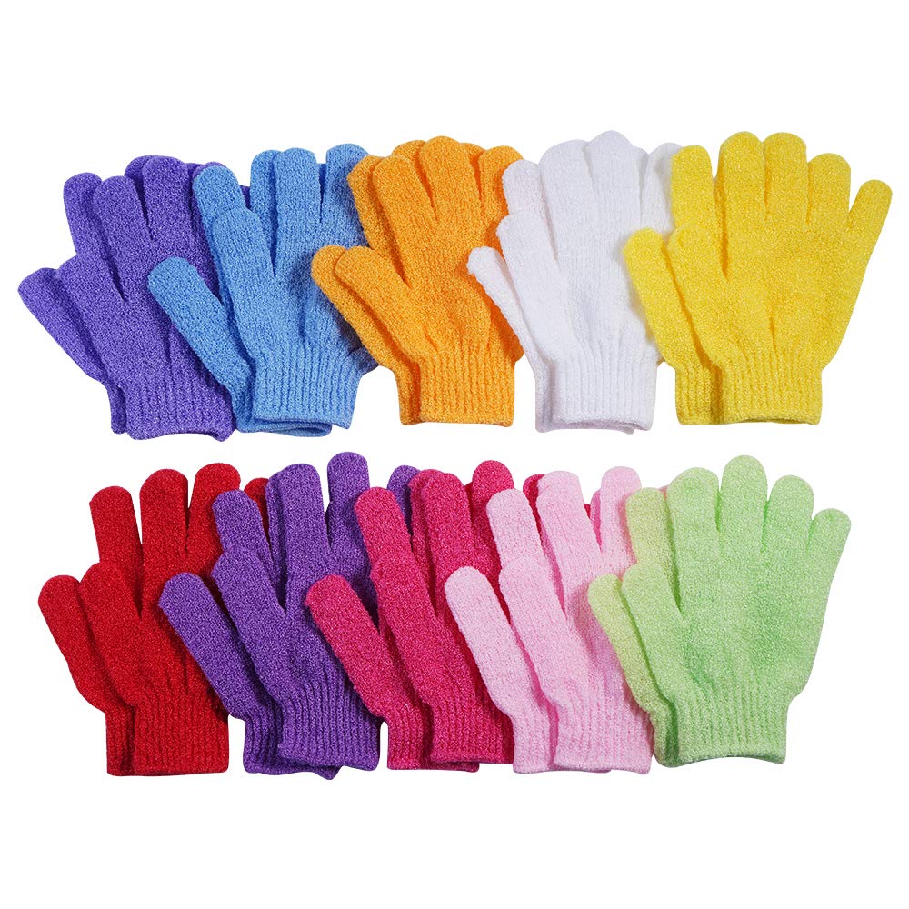 10 Pairs Exfoliating Gloves, 100% Nylon Double Sided 10 Colors