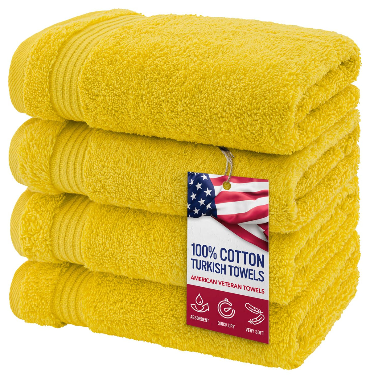 American Veteran Towel, 100% Cotton Turkish Bath Towels for Bathroom 4 Pack, 27x54 Extra Large Premium Soft Drying Bathroom Towels, Navy Blue