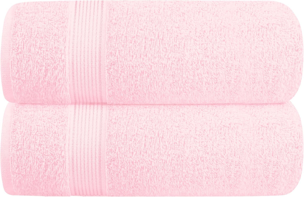 Belizzi Home Cotton 2 Pack Oversized Bath Towel Set 28x55 inches, Large Bath Towels, Ultra Absorbant Compact Quickdry & Lightweight Towel, Ideal for Gym Travel Camp Pool - Pink