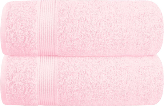 Belizzi Home Cotton 2 Pack Oversized Bath Towel Set 28x55 inches, Large Bath Towels, Ultra Absorbant Compact Quickdry & Lightweight Towel, Ideal for Gym Travel Camp Pool - Pink