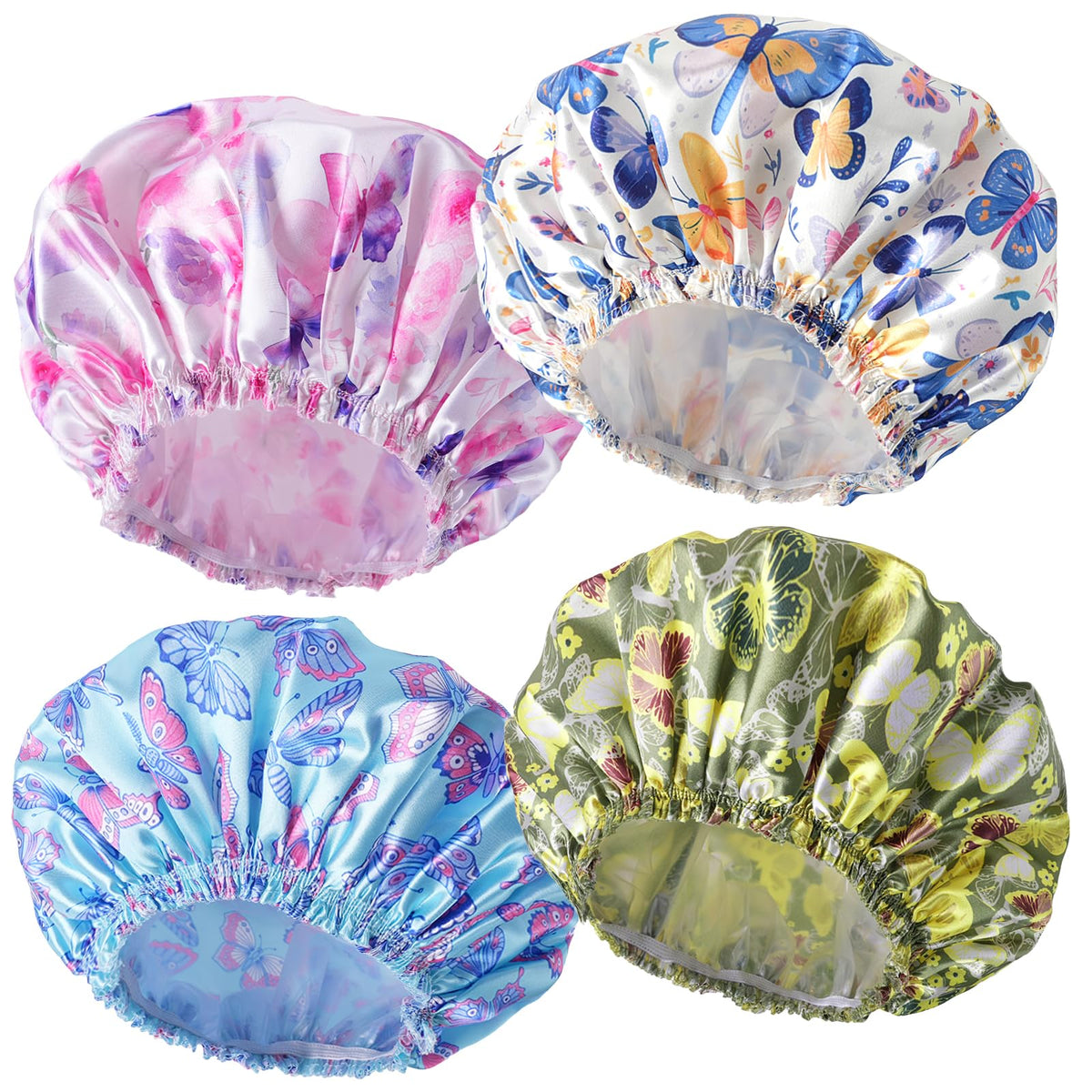 Shower Caps for Women, 4 PCS Reusable Waterproof Bath Cap