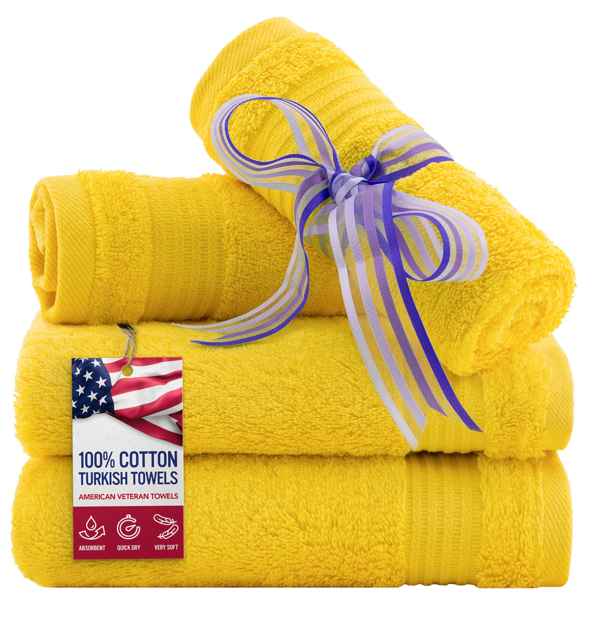 American Veteran Towel, 100% Cotton Turkish Bath Towels for Bathroom 4 Pack, 27x54 Extra Large Premium Soft Drying Bathroom Towels, Navy Blue