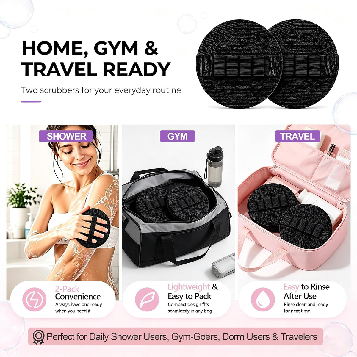 Exfoliating Gloves for Shower, Soft Rubber Gentle Body Scrubber Glove(2pcs)