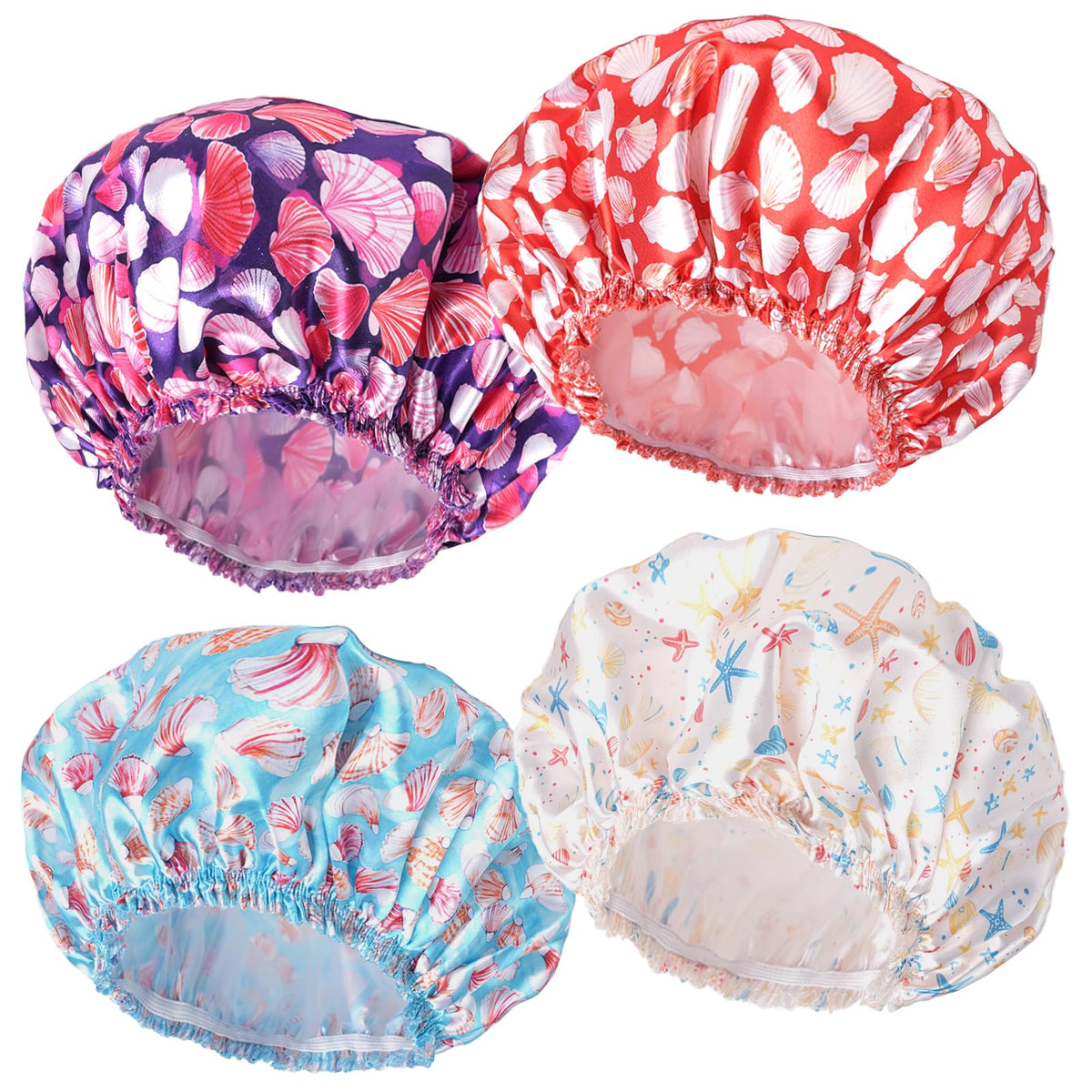 Shower Caps for Women, 4 PCS Reusable Waterproof Bath Cap