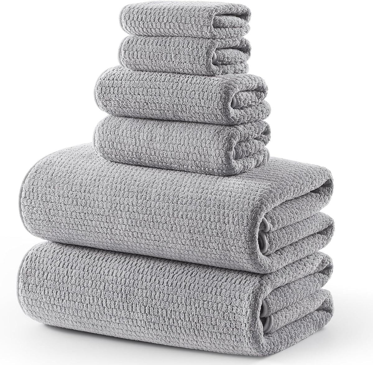 ecolook Microfiber Bath Towel Set of 6, Oversized 35 x 70 in, Soft, Gray