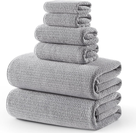 ecolook Microfiber Bath Towel Set of 6, Oversized 35 x 70 in, Soft, Gray