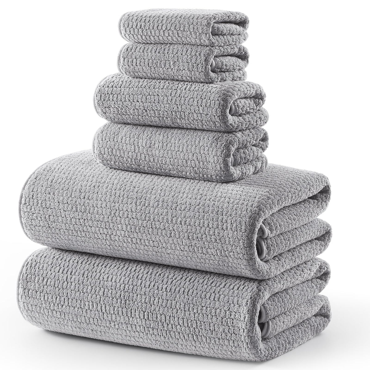 ecolook Microfiber Bath Towel Set of 6, Oversized 35 x 70 in, Soft, Gray